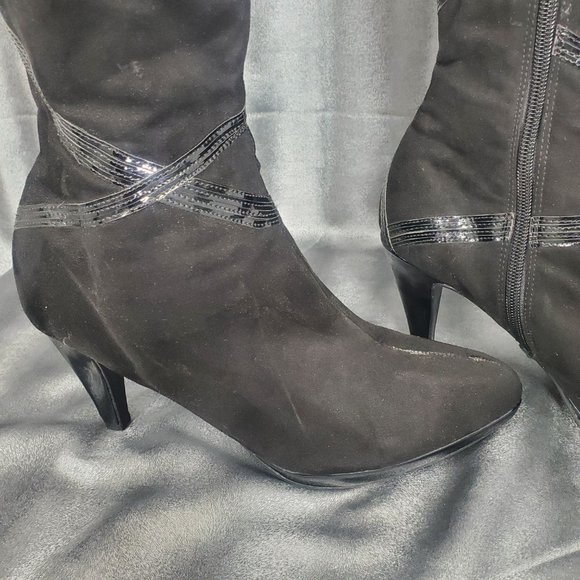 Impo Side Zip-up Mid-calf/Knee-hi Heels black Boots Santana Faux Suede Size 8.5M - Picture 3 of 15